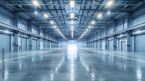 A large modern warehouse with high ceilings and steel beams