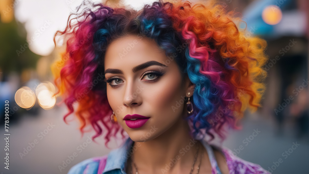 Portrait of a girl with makeup and colorful hair