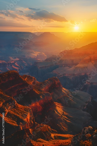 a sunset over a canyon