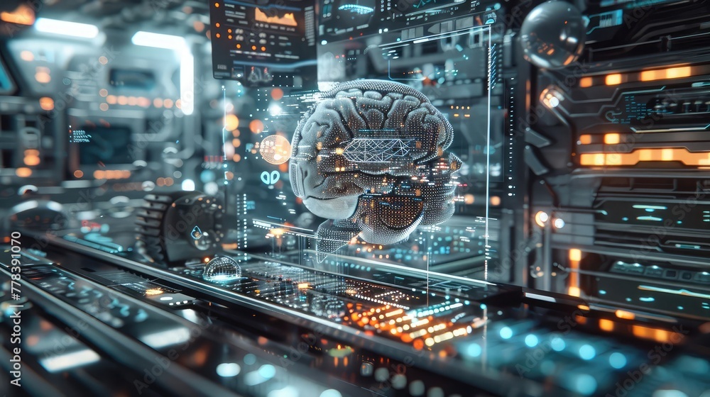 A sophisticated machine learning research laboratory, developing algorithms and models for artificial intelligence applications in healthcare, finance, transportation, and more.