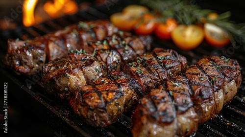 barbeque traditional Grilled meat on the grill, parrilla, asado Argentinian food grilled with lots of beef photo