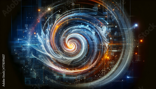 for advertisement and banner as Virtual Vortex A swirling vortex of virtual elements depicting the dynamic nature of digital environments. in digital simple backdrop theme ,Full depth of field, high 