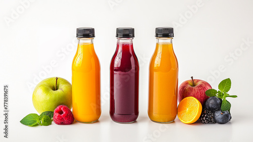 Healthy fresh assorted Juice Bottle, Mock-Up with fresh fruits.