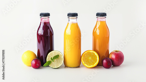 Healthy fresh assorted Juice Bottle, Mock-Up with fresh fruits.