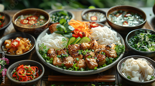 Vietnamese Pho Bo Beef Pho on Decorated Table © Sthefany