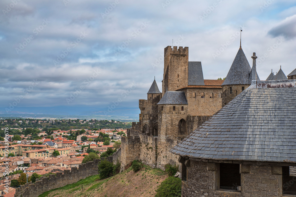 Architecture of the Citadel in the town of Carcassonne in the south of France
