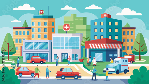 vector-illustration-of-city-hospital--cars---peopl