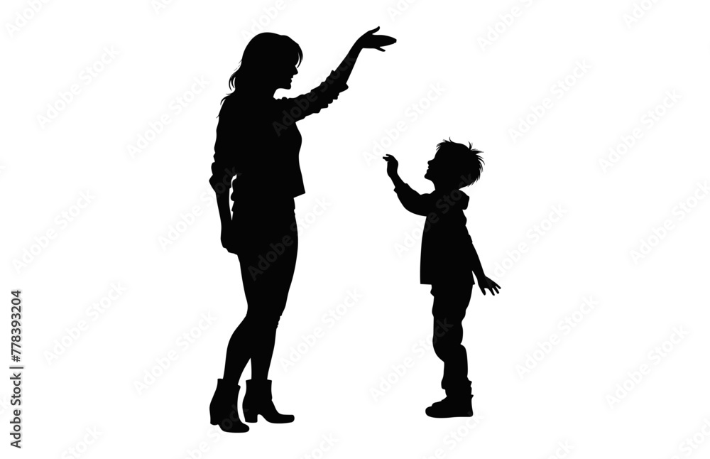 Mother and Son black Silhouette, Mom and Child Silhouette vector isolated on a white background