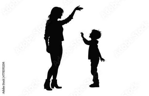 Mother and Son black Silhouette, Mom and Child Silhouette vector isolated on a white background