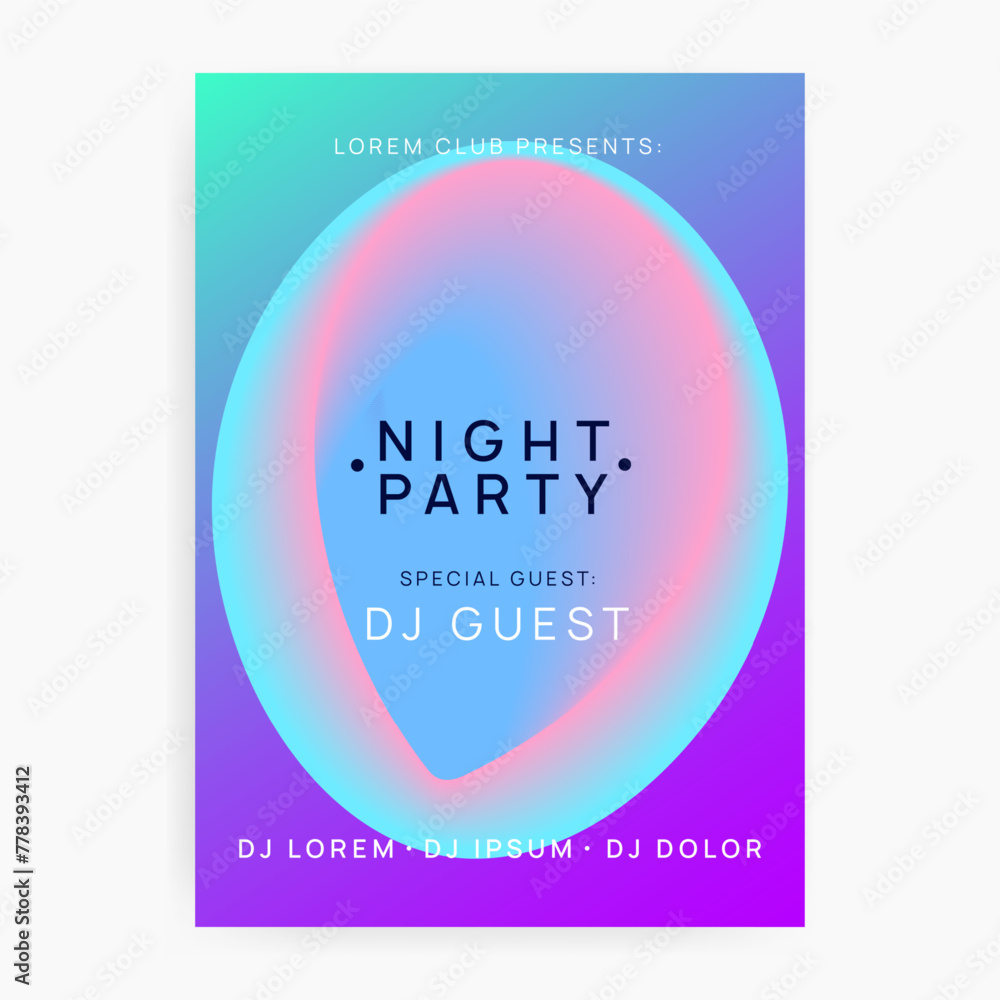 Obraz premium House Flyer. Modern Art For Invitation. Holiday Background For Set Concept. Trance And Carnival Vector. Wavy Sound Banner. Pink And Blue House Flyer