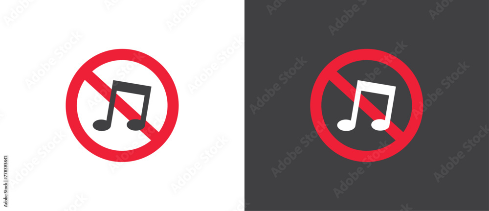 Red Icon of No Music Traffic, Vector illustration of
red crossed out circular no traffic sign with music icon inside. No horn symbol. No loud sound symbol icon in black and white background. Red Icon of No Music Traffic, Vector illustration of
red crossed out circular no traffic sign with music icon inside. No horn symbol. No loud sound symbol icon in black and white background.