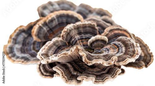 Vibrant Turkey Tail Mushroom, a Colorful Fungi Found in Autumn Forests, Perfect for Health and Wellness Concepts and Botanical Backgrounds