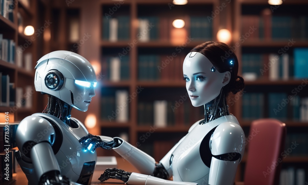 humanoid robot in library humanoid robot in library
