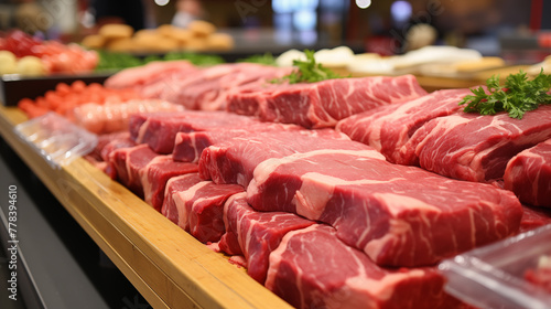 Raw Beef in the Store or Supermarket.