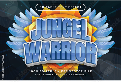 jungle warrior 3d text effect and editable text effect with shield and wings illustration