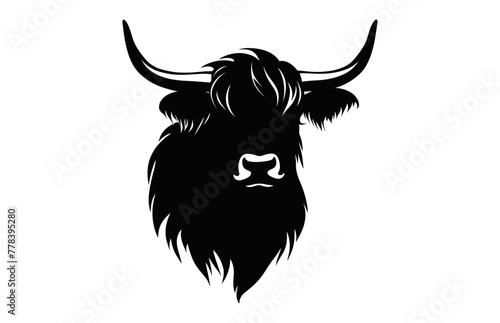 Highland Cattle head Silhouette Vector isolated on a white background