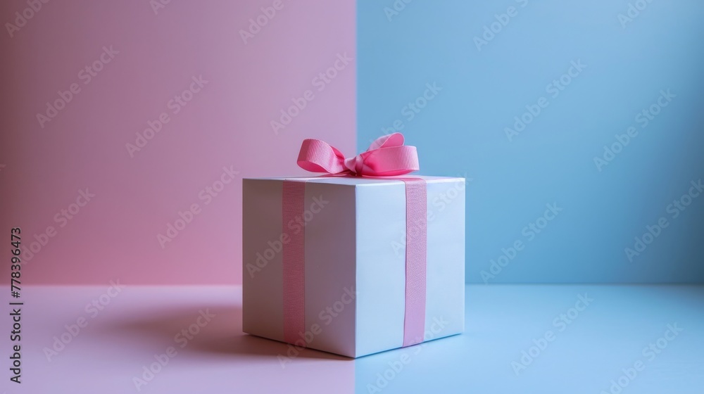 Minimalist Gift Box with Pastel Pink and Blue Gradient Split. Minimalist Gift Box with Pastel Pink and Blue Gradient Split.