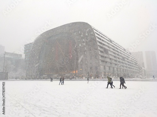 Snowed Markthal in Rotterdam, Netherlands photo