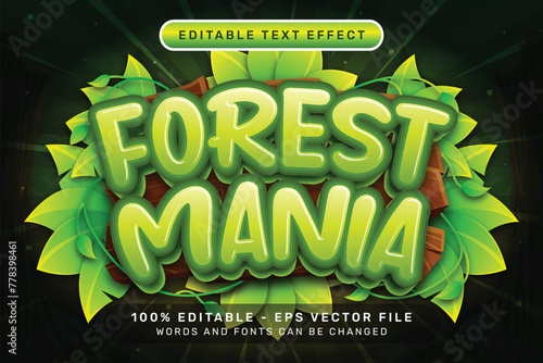 forest mania 3d text effect and editable text effect with wood and nature illustration