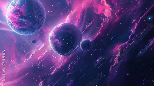 Abstract space theme, galaxy view in purple colors photo