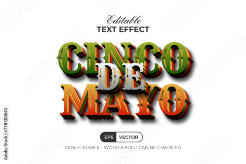 3D Text Effect Cinco De Mayo Layered Color Style. Editable Text Effect Vector.