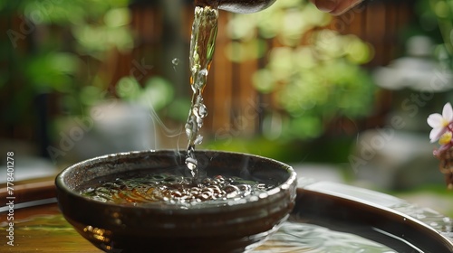 Enjoy the traditional Japanese custom of pouring sake into a bowl.
