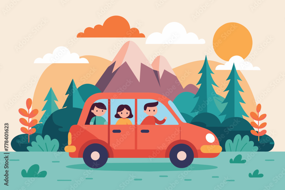 family journey by car vector illustration