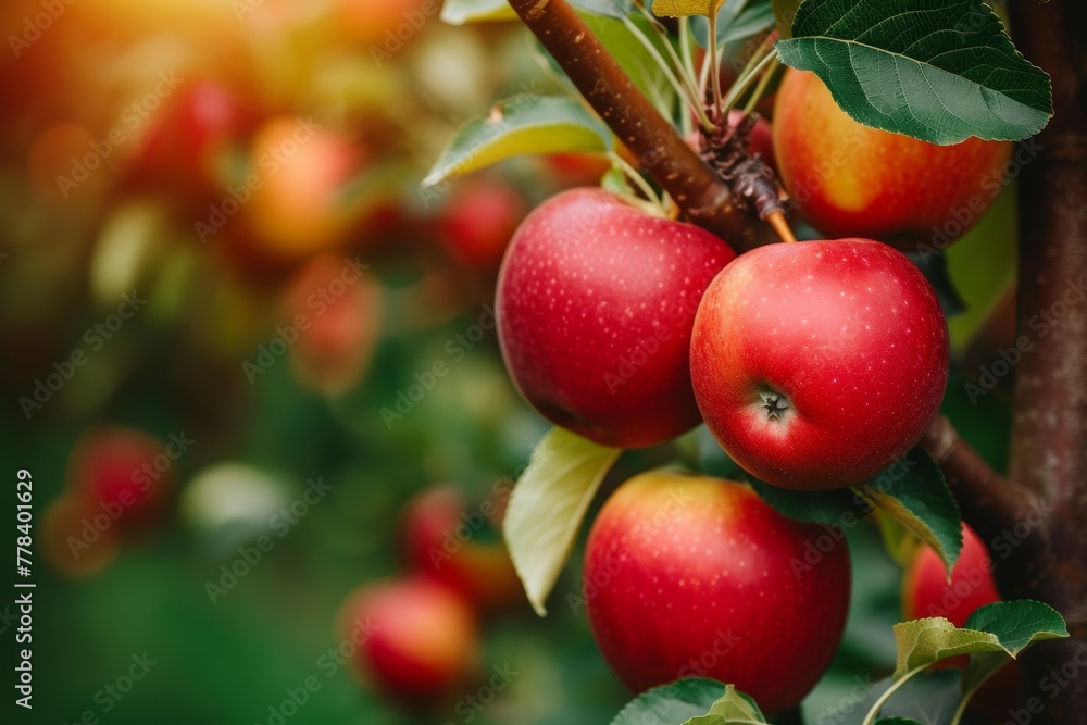 Apple harvest from a farmer's orchard. Backdrop with selective focus and copy space Apple harvest from a farmer's orchard. Backdrop with selective focus and copy space