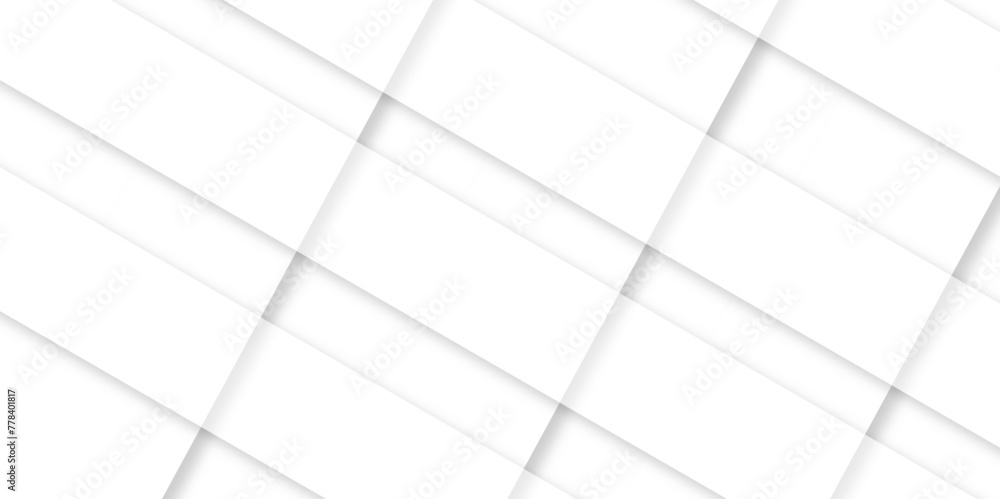 Abstract design with white transparent material in triangle and square shapes on white background. Modern and creative design with white boxes and white rectangle business card. paper texture.