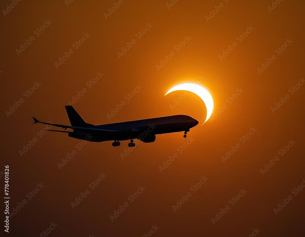 Fototapeta premium a plane soaring through the sky during a solar eclipse