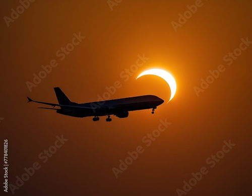  a plane soaring through the sky during a solar eclipse