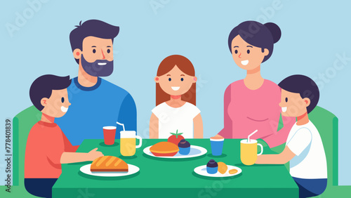 family meal father mother son and daughter toget vector illustration