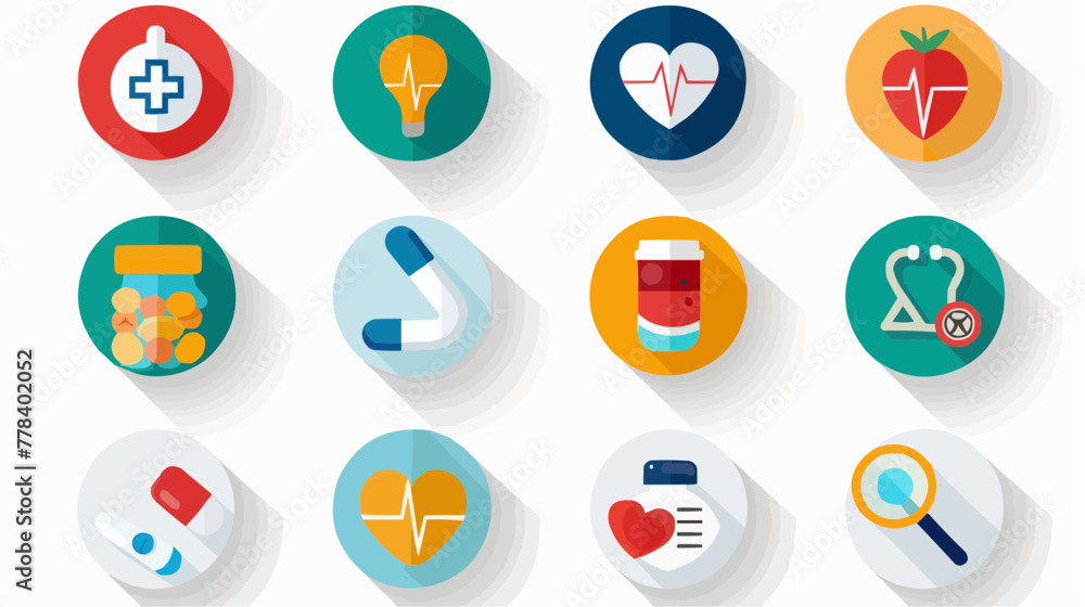Very ordered icons with space between them and in 2D, don't use text, don't use shadows: Health and Wellness



