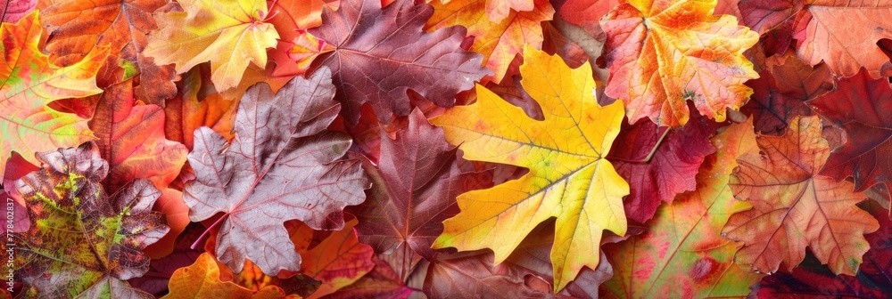 Autumn Foliage Frame in 16:9 Aspect Ratio. Maple and Oak Leaves in Warm Hues for an Elegant Fall Background
