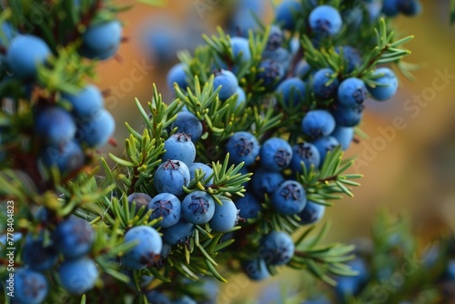Bunch of Juniper Berries in Autumn: Closeup Shot of Nature's Spice and Green Plant