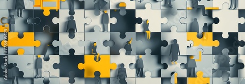 a puzzle pieces with people on them