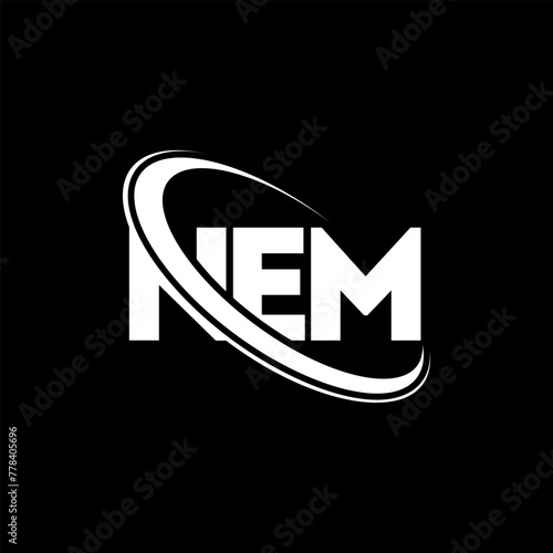 NEM logo. NEM letter. NEM letter logo design. Initials NEM logo linked with circle and uppercase monogram logo. NEM typography for technology, business and real estate brand.