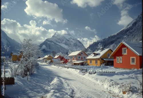 A house in the mountains with snow 