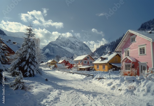 A house in the mountains with snow 