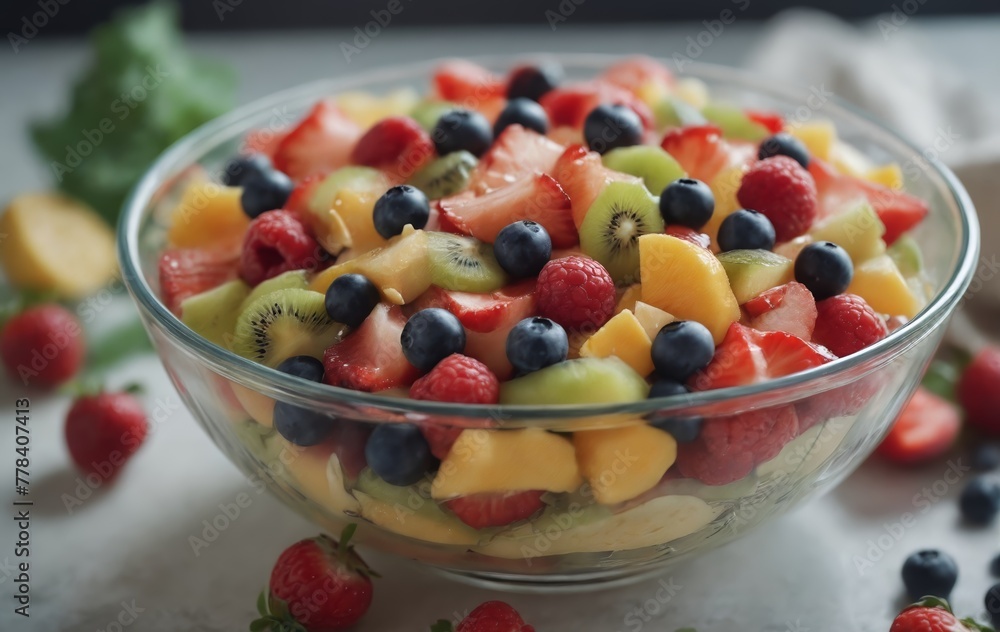 a bowl of fruit salad with strawberries , blueberries , raspberries and pineapple a bowl of fruit salad with strawberries , blueberries , raspberries and pineapple