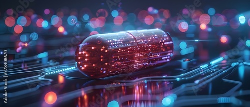 AI-Enhanced Pill: The Future of Smart Healthcare. Concept AI-Enhanced Pill, Smart Healthcare, Medical Technology, Digital Innovation, Health Monitoring photo