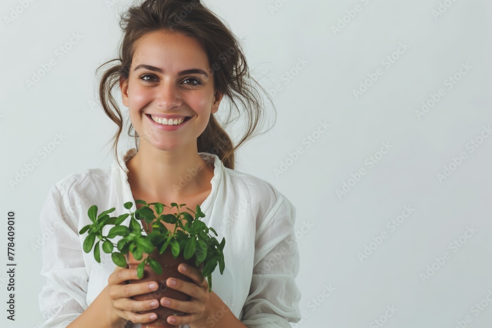 Radiant Smile with Green Plant Radiant Smile with Green Plant
