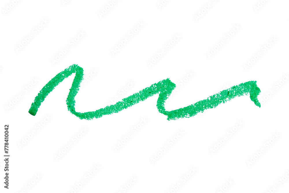 Fototapeta premium Green stroke drawn with crayon pencil on transparent background. Hand drawn zigzag.