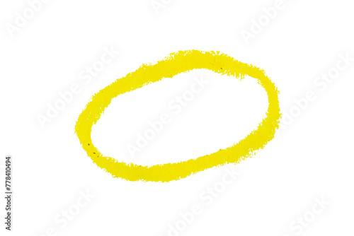 Yellow round doodle drawn with crayon on transparent background