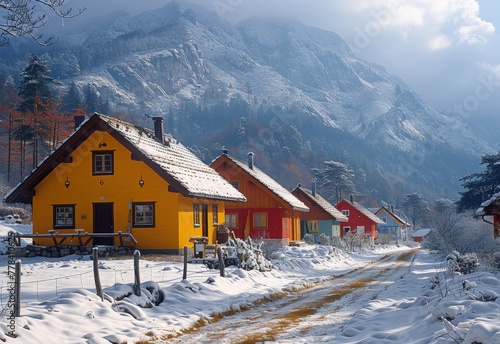 A house in the mountains with snow	
