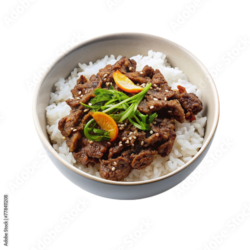 A plate of chicken curry with rice on transparent background