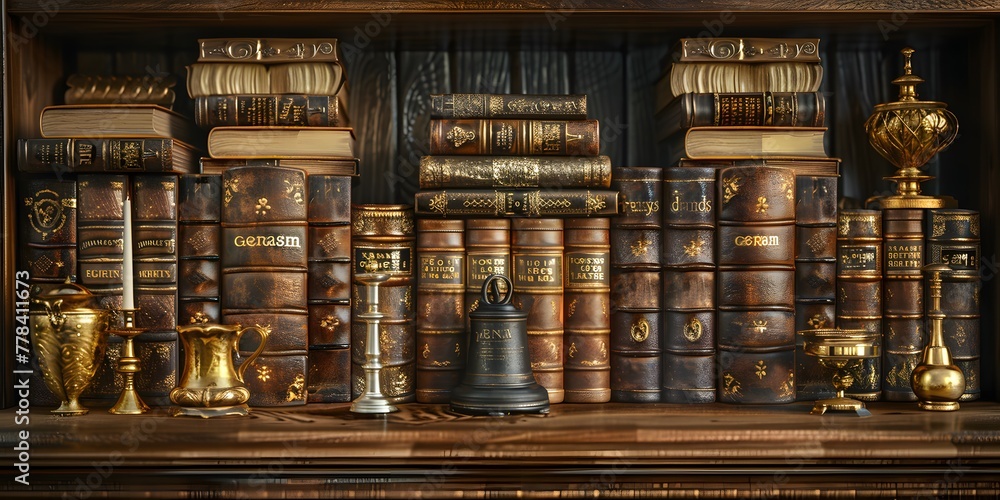 a stack of books with a bell on top