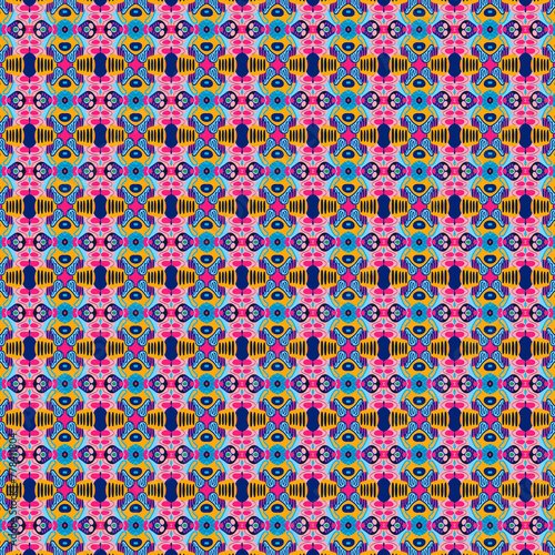 Abstract maximalist seamless pattern with vivid colors.