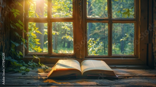 Open Book on Wooden Floor