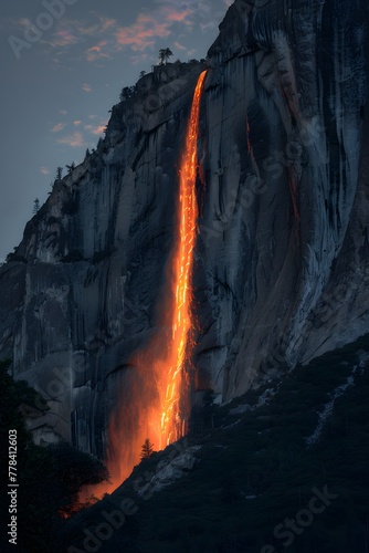 El Capitan with lava coming out of a cliff photo